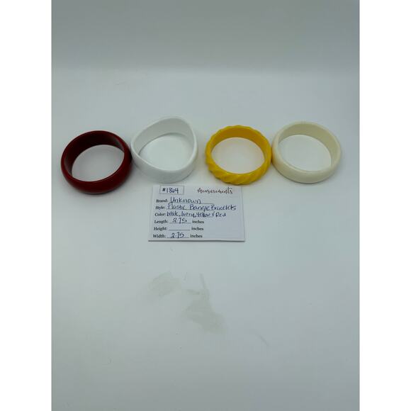 Set of 4 White Ivory Yellow Red Plastic Fashion Retro Bangle Bracelets Jewelry - Picture 4 of 4